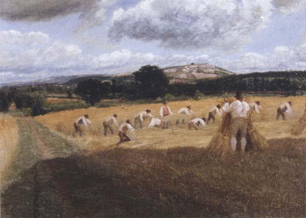 George Robert Lewis Dynedor Hill,Herefordshire,Harvest field with reapers (mk47) China oil painting art